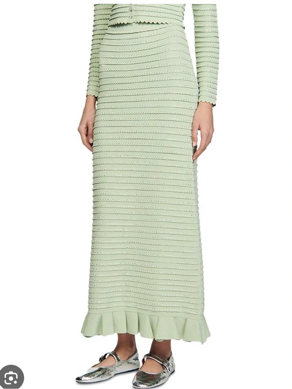 SANDRO COPY Ribbed Knit Maxi Skirt in Pale Green